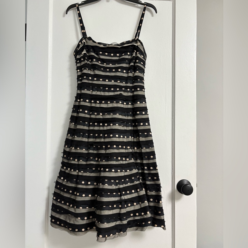 BCBGMaxAzria Silk Polka Dot Striped Tulle Party Dress Size 6 Black White Cream